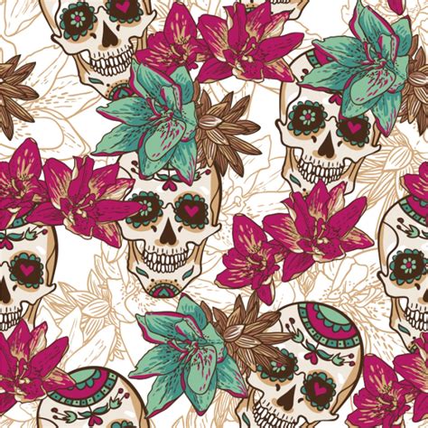 Sugar Skulls And Flowers Wallpaper And Surface Covering