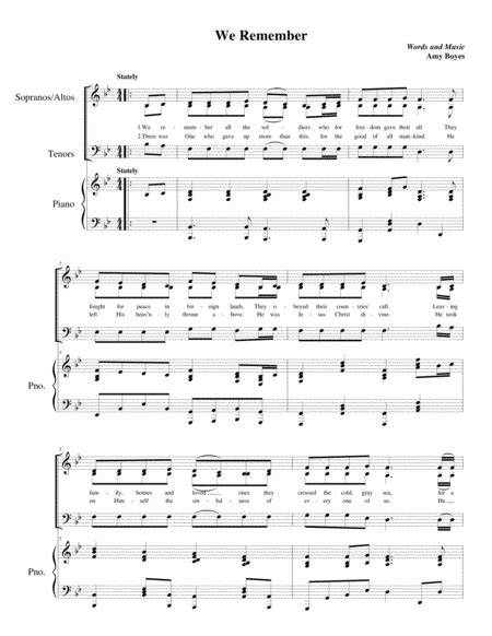 We Remember Remembrance Memorial Day Sheet Music Amy Boyes Satb