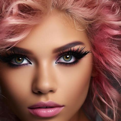 Premium Ai Image A Woman With Pink Hair And A Pink Eye Makeup