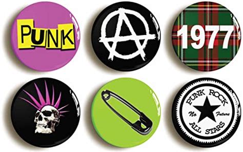 6 X Punk Rock Retro Fancy Dress Party Badges Pins Buttons 1inch25mm