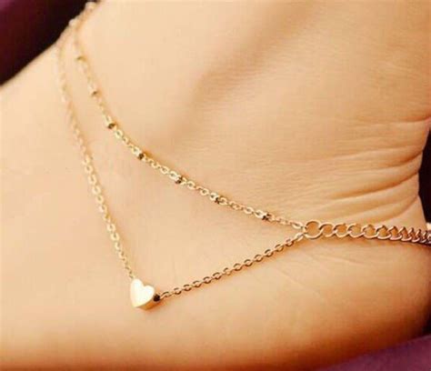 Usa Gold Plated Double Chain Heart Anklet Ankle Bracelet Foot Jewelry