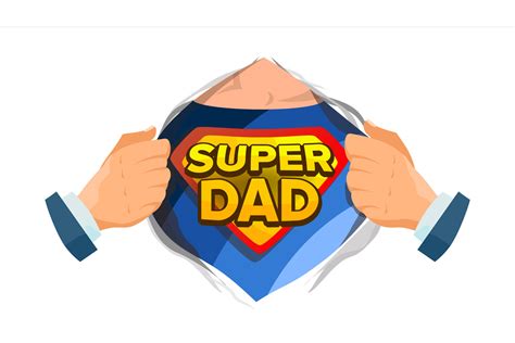 Super Dad Sign Vector Father S Day Superhero Open Shirt With Shield Badge Isolated Flat