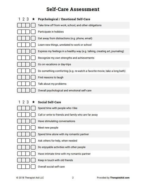 Worksheet Self Care Assessment Page 2 Self Care Worksheets Counseling
