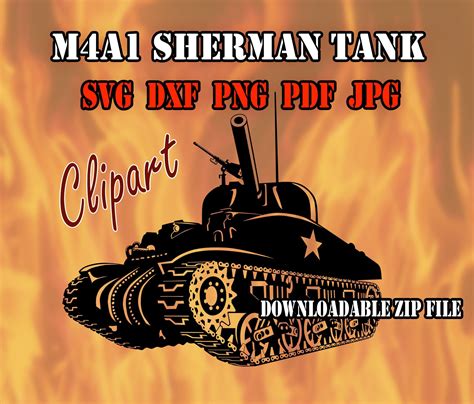 Ww2 M4a1 Sherman Tank Clipart Svg Dxf Png Pdf Etsy Uk