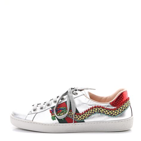 Gucci Metallic Calfskin Mens Dragon Embroidered New Ace Sneakers 85