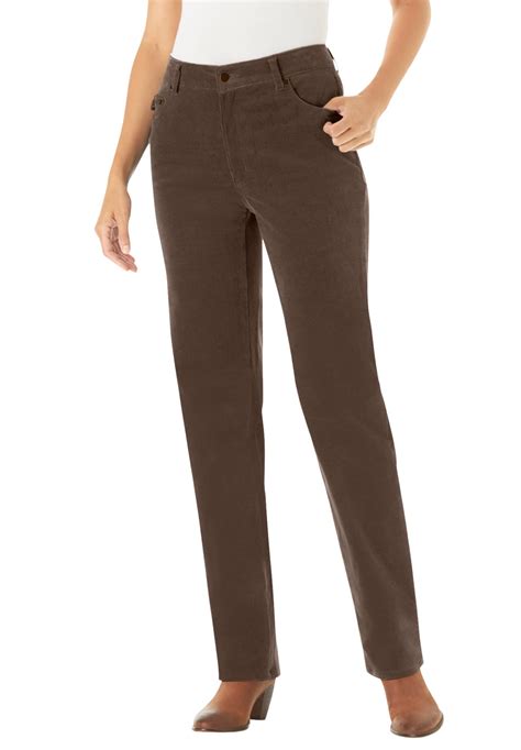 Woman Within Womens Plus Size Tall Corduroy Straight Leg Stretch Pant