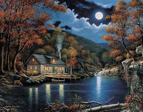 Maybe you would like to learn more about one of these? John Zaccheo Cabin By The Lake painting - Cabin By The ...
