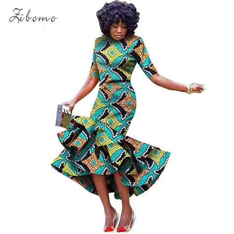 Buy African Dresses For Women Wax Fabric Print Banquet Evening Formal Maxi Plus