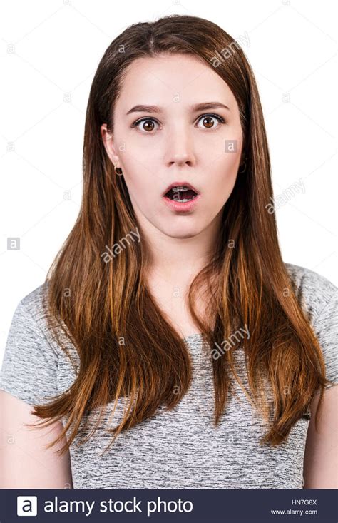 Portrait Of Young Surprised Girl With Open Mouth Stock