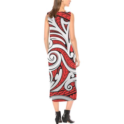 Maori Polynesian Themed Design Print Sleeveless Long Dress Jtamigocom