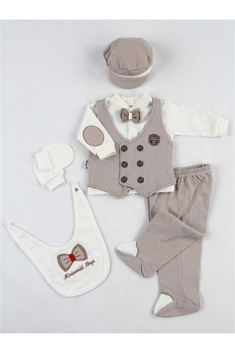 Modakids - Çocuk ve Bebek Giyim-Kahverengi Yelekli Papyonlu 6 lı