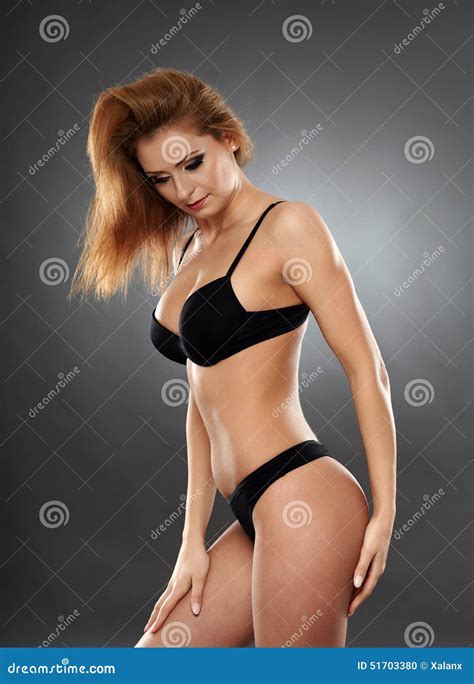 Woman In Black Lingerie Stock Photo Image Of Grey Hair