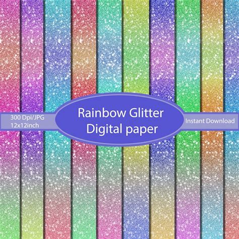 Rainbow Glitter Digital Paper Instant Download 300 Dpi Etsy