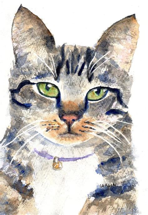 Colorful Tabby Cat 5 X 7 Watercolor Painting Aghipbacid