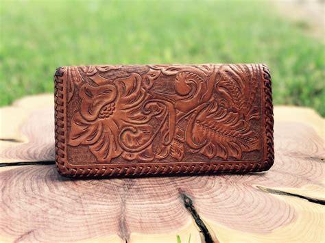 Hand Tooled Leather Checkbook Cover Leather Checkbook Hand Tooled