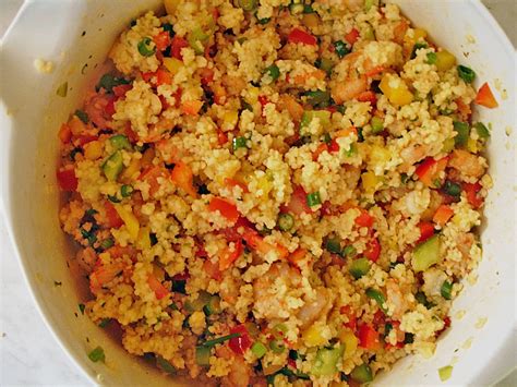 1/2 pak couscous (à 400 g) 3 eetlepels olijfolie 1 1/2 citroen couscous 5 minuten laten wellen. Couscous Salat mit Hähnchenbrust von Seesternchenmeer ...