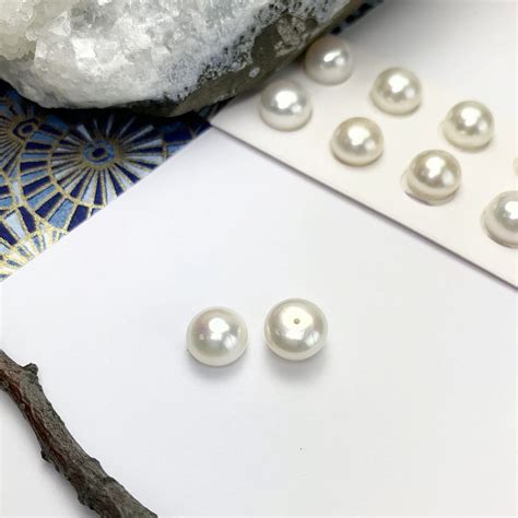 Freshwater Pearls Paired Half Drilled Natural White Buttons Stones Findings