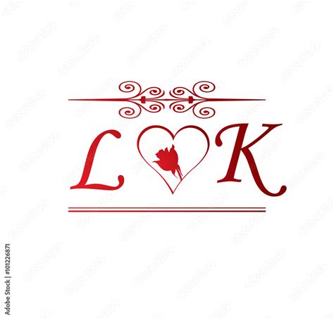 lk love initial with red heart and rose stock vector adobe stock