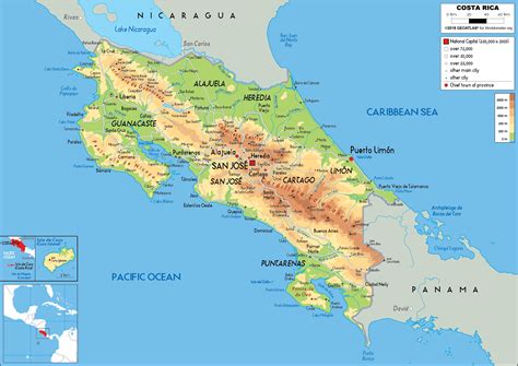 Large Size Physical Map Of Costa Rica Worldometer