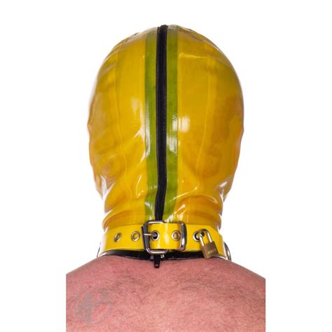 Rubber Piss Hood With Blindfold And Mouth Cover