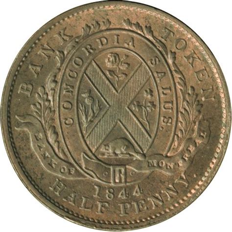 Until 1935 the bank of montreal combined issue functions with the functions of a commercial bank. Br. 527. Bank of Montreal Front View Halfpenny, 1844.