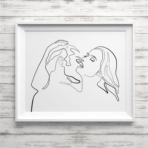 Passion Line Art Print One Line Art Couple Art Kiss Etsy