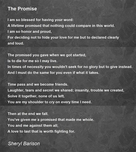The Promise The Promise Poem By Sheryl Barison