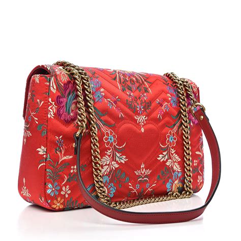 Gucci Jacquard Matelasse Floral Medium Gg Marmont Shoulder Bag Red 531756