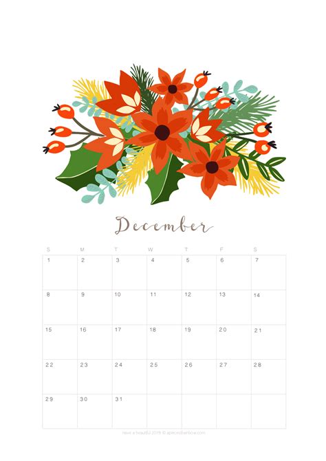 Printable December 2019 Calendar Monthly Planner 2 Designs Flowers