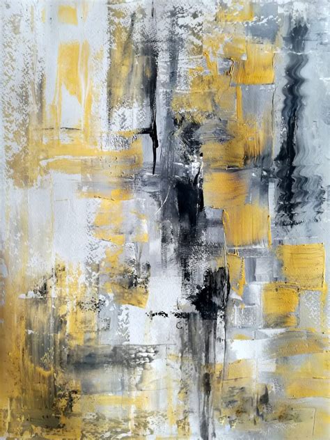 Black White And Yellow Contemporary Abstract Art