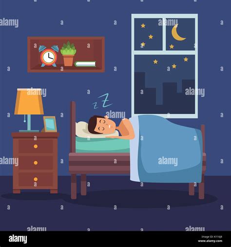Colorful Scene Man Sleep With Blanket In Bedroom Stock Vector Image