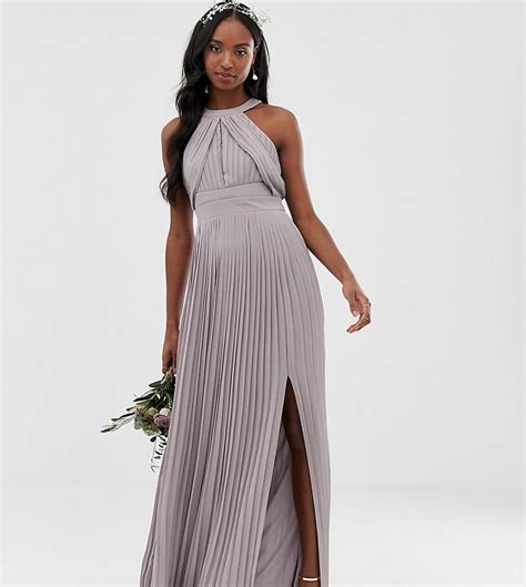 Tfnc Tall Bridesmaid Exclusive Pleated Maxi Dress In Gray Grey