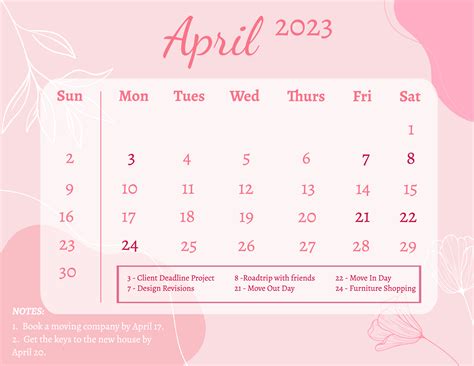 Blue April 2023 Calendar Template Illustrator Word Psd