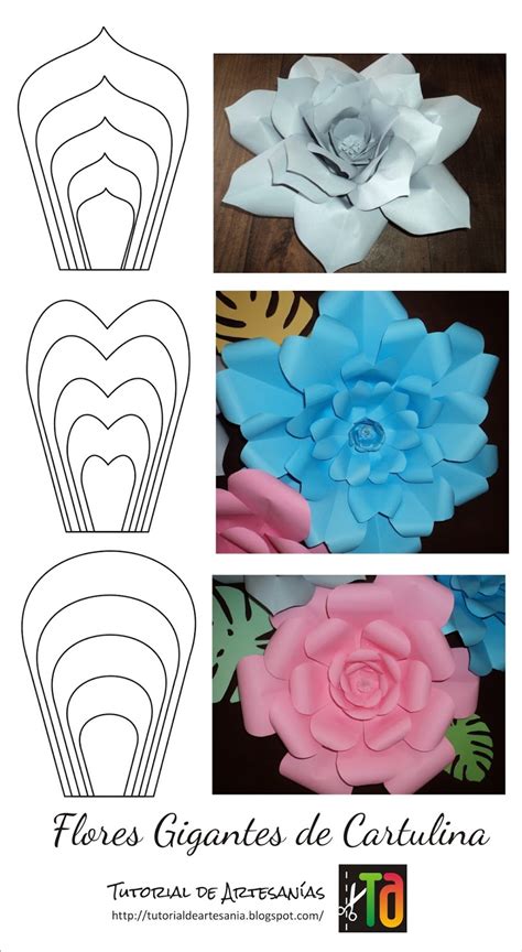 Flores de papel moldes de flores gigantes de cartulina para imprimir. Tutorial de Artesanías: Flores gigantes en cartulina