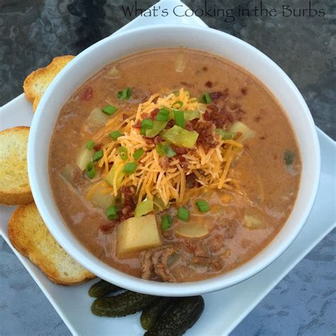 Cheeseburger soup made with whole ingredients. Crock Pot Bacon Cheeseburger Soup (With images) | Soup ...