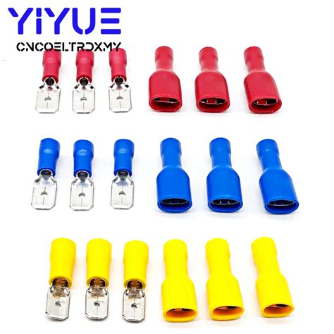 100pcs Red Blue Yellow 63mm Female Male Insulated Spade Crimp Terminal