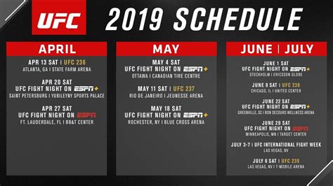 UFC Announces Plans For Upcoming 2019 Schedule Of Events