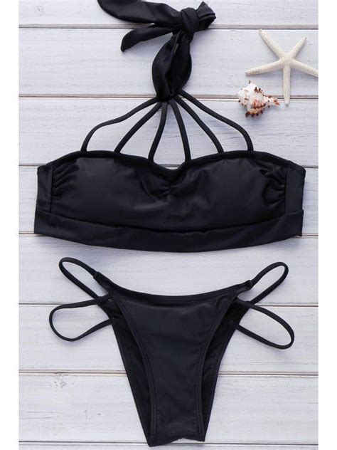 20 Off 2021 Black Lace Up Halter Bikini Set In Black Zaful