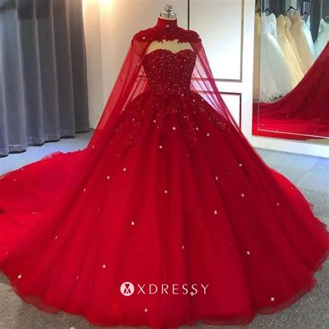 Red Sweet 16 Ball Gown Quinceanera Dress Removable Cape Xdressy
