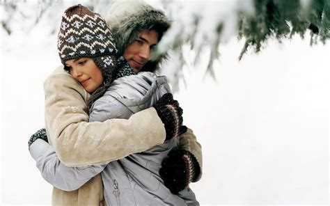 Love Couple Hug Long Awaited Love Winter Snow Romantic
