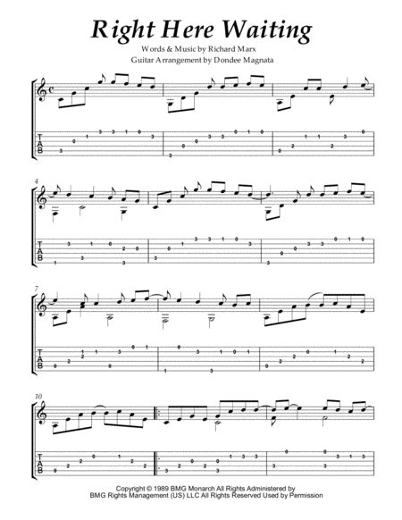 Right Here Waiting Arr Dondee Sheet Music Richard Marx Guitar Tab