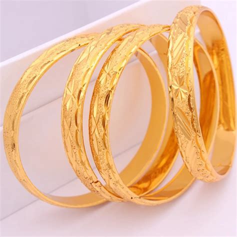 4 Pieces Carved Bangle Thick 24k Yellow Gold Filled Classic Wedding
