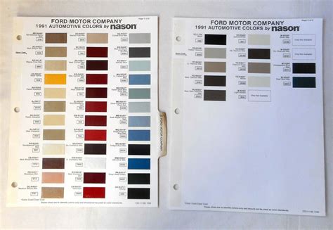 1991 Ford Nason Color Paint Chip Chart All Models Ebay