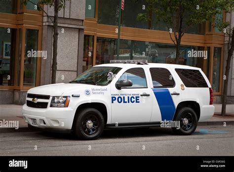 A Homeland Security Police Car Of The Federal Protective Service Is