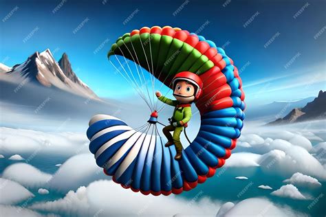 Premium Ai Image 3d Male Cartoon Character Parachuting