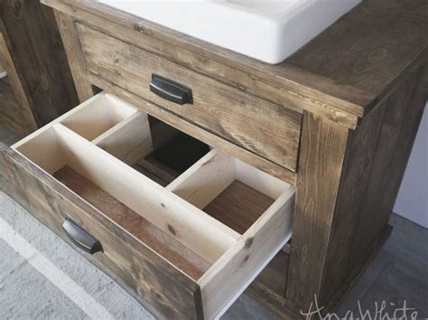 bathroom vanity with drawer open showing custom drawer fit around the