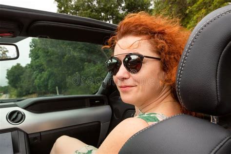 Woman Passenger On Road Trip In Convertible Car Stock Photo Image Of