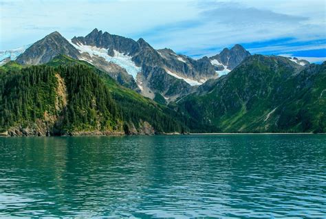 Nature Landscape Mountains Fjord Forest Summer Snowy Peak Sea