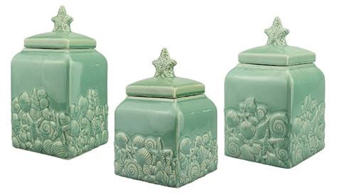 These four oars were a great find. Decorative Canister Sets | ... Beach Seashell Ceramic Teal ...