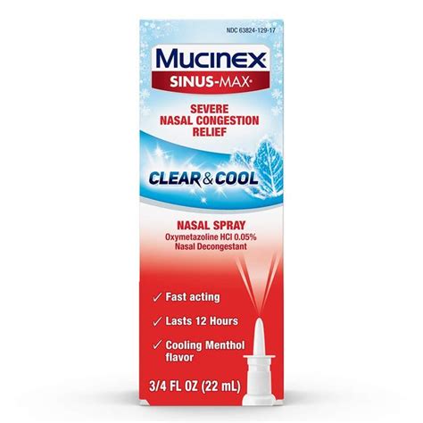 mucinex sinus max severe congestion relief clear and cool nasal decongestant spray fast acting